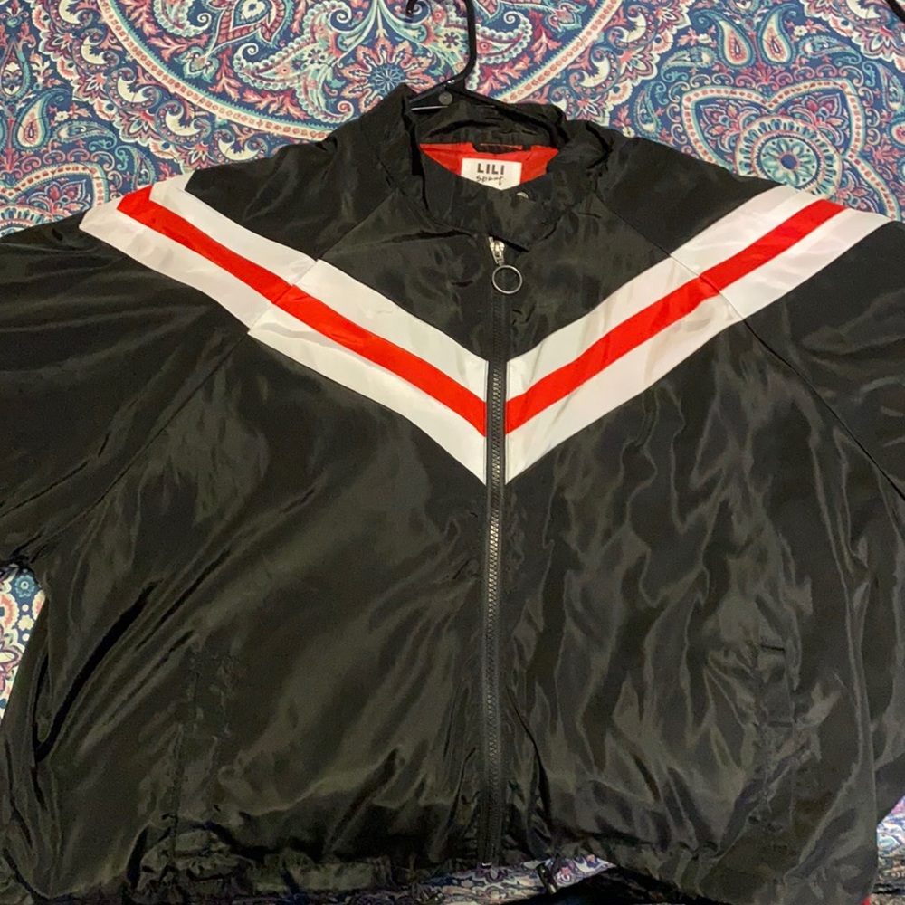 Lili Sport'sVarsity Black & Red Stripe Windbreaker
